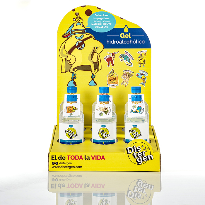 EXPOSITOR SOBRE MESA GELES HIDROALCOLICOS DISTERGEN CANARIAS AH-DOC